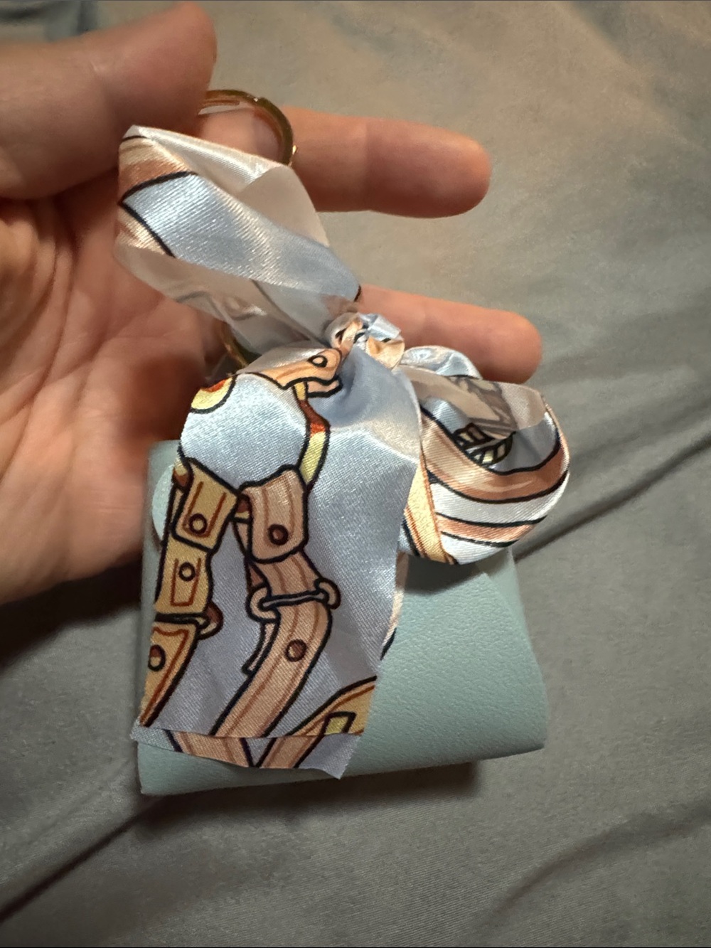 Light Blue Fashion Keychain Purse Charm with Decorative Scarf